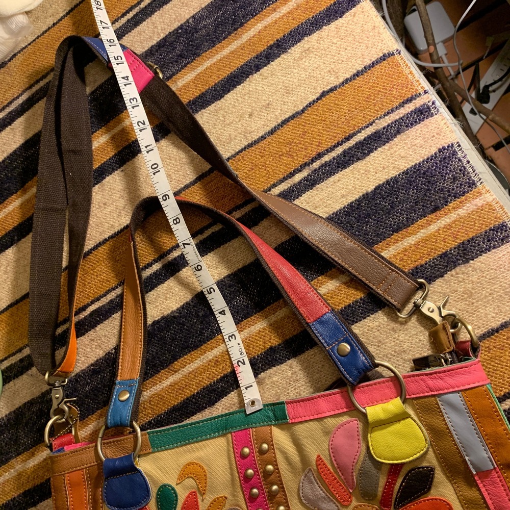 American Leather Boho Patchwork Flower Shoulder B… - image 2